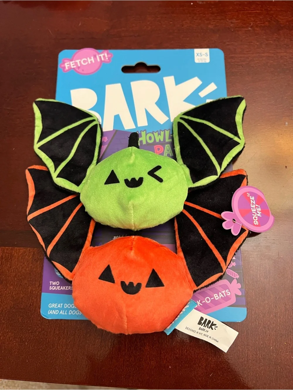 Bark Howl-O-Ween Bat Squeakers 2-Pack - Green & Orange